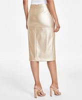 Anne Klein Women's Slit-Front Faux-Leather Midi Skirt