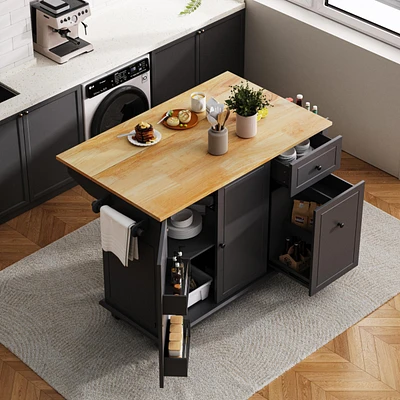 Rolling Kitchen Cart with Drop Leaf & Storage
