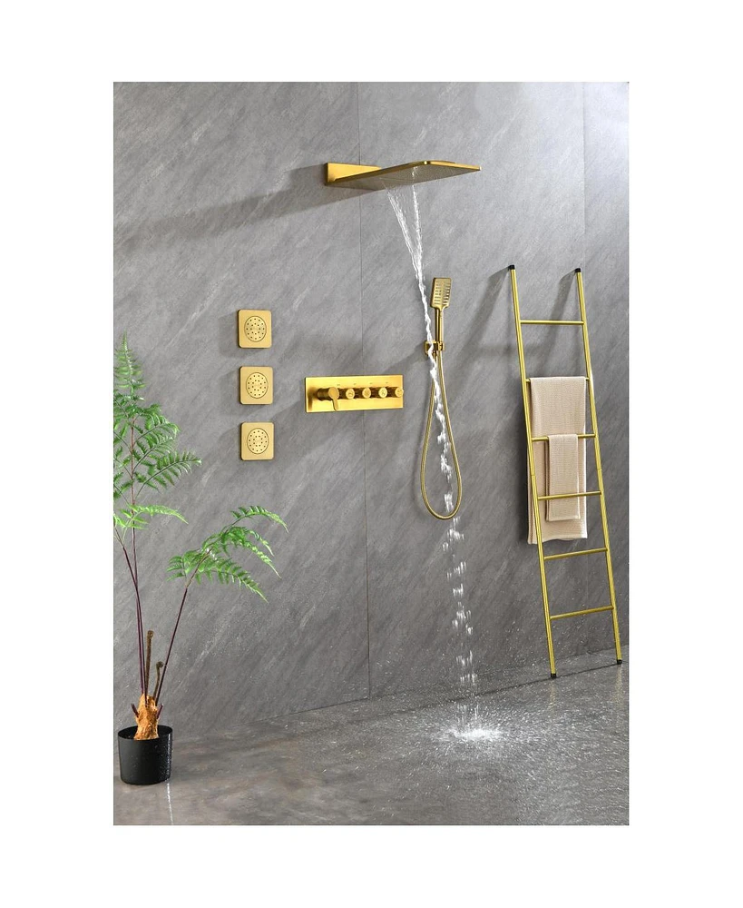 Streamdale Furniture Wall Mounted Waterfall Rain Shower System With 3 Body Sprays & Handheld Shower