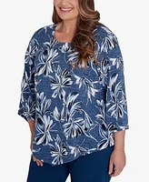 Alfred Dunner Plus Size Classic Elegant Flower Top With Necklace