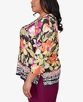 Alfred Dunner Plus Classic Bold Floral Geometric Border Top