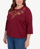 Alfred Dunner Plus Size Classic Falling Leaves Ruched Sides Top