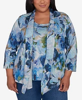 Alfred Dunner Plus Classic Watercolor Floral Melange Two One Top With Necklace