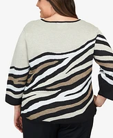 Alfred Dunner Plus Size Classic Animal Jacquard Beaded Top