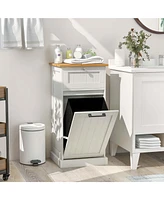 Costway Laundry Cabinet Freestanding Tilt Out Laundry Hamper with Basket Drawer Organizer