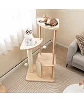 Costway Wooden Cat Tree with Sisal Scratch Board & Post Padded Perch Hanging Toys Modern