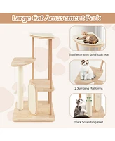 Costway Wooden Cat Tree with Sisal Scratch Board & Post Padded Perch Hanging Toys Modern