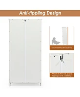 Costway Accent Storage Cabinet Adjustable Shelves Antique 2 Door Floor Cabinet Cream