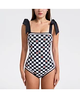 Jessie Zhao New York Women's Checkerboard Imagination Reversible One-Piece Swimsuit