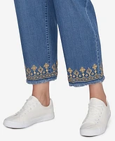 Ruby Rd. Plus Size Denim Embroidered Ankle Pants