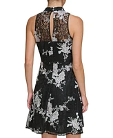 kensie Women's Printed Sleeveless Fit & Flare Lace Dress