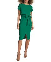 kensie Women's Tulip-Sleeve Tie-Waist Sheath Dress