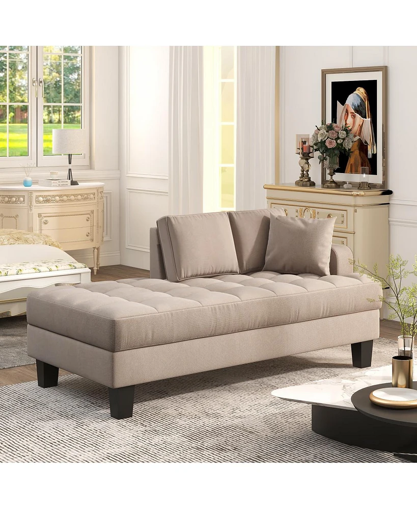 Simplie Fun 64 Deep Tufted Upholstered Textured Fabric Chaise Lounge, Toss Pillow Included, Living Room