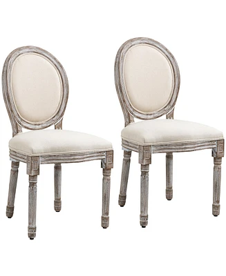 Homcom Vintage Armless Dining Chairs Set of 2, French Chic Side Chairs, Cream White