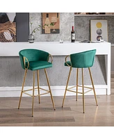 Streamdale Furniture Set of 2 Green Velvet Bar Stools with Chrome Base