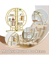 Streamdale Furniture 4 Tiers Home Office Open Bookshelf, Round Shaped, Different Placement Ways, Mdf Board, Metal Frame