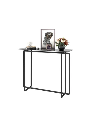 Simplie Fun Black Console Table with Double Tempered Glass Top