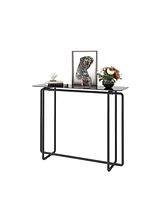 Simplie Fun Black Console Table with Double Tempered Glass Top