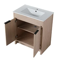 30" Freestanding Bathroom Vanity with White Ceramic Sink & Soft-Close Doors
