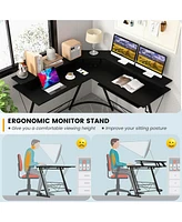 Costway L-shaped Computer Desk with Power Outlet 51" Corner Workstation Rustic
