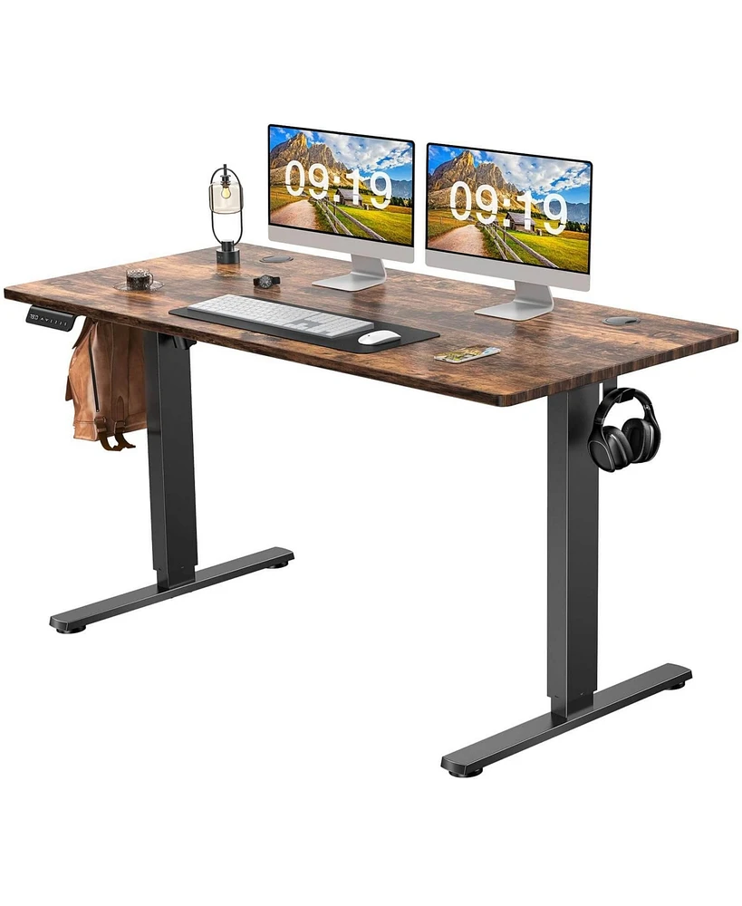 Simplie Fun Electric Height Adjustable Standing Desk, Sit To Stand Ergonomic Computer Desk, Brown, 55" X 24"