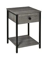 Simplie Fun Industrial Grey End Table with Storage Shelf