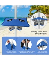 Costway Upf 50+ Beach Tent 6.6ft x 6.6ft Beach Cabana with Folding Table, 5 Sandbags