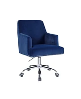 Simplie Fun Trenerry Office Chair In Blue Velvet & Chrome Finish Of