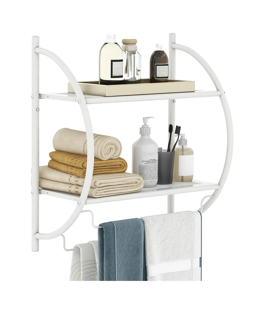 Costway Wall Mounted Bathroom Shelf with 2 Tier Bathroom Towel Rack 2 Towel Bars for Hotel