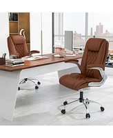 Costway Pu Leather Office Chair Height Adjustable Executive with Headrest