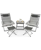 Costway 5pcs Patio Folding Sling Chair Set Ottoman Table Portable Headrest Outdoor Beach