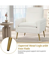 Costway 1PC Modern Accent Chair Upholstered Sherpa Armchair w/ Tapered Metal Legs