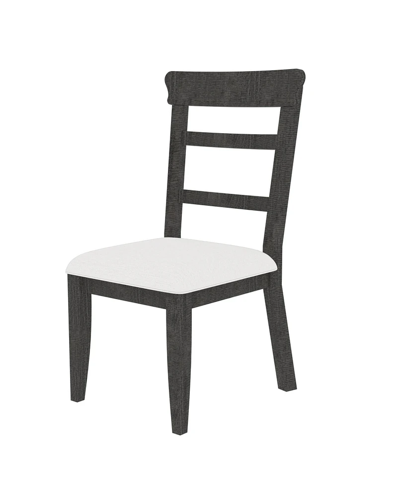 Simplie Fun Upholstered Dining Chair Set, Wooden Ladder Back, Dark Gray