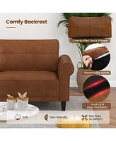 Costway Modern Sofa Couch Pu Leather 81.5'' 3-Seater with 2 Back Pillows & 5 Wooden Legs