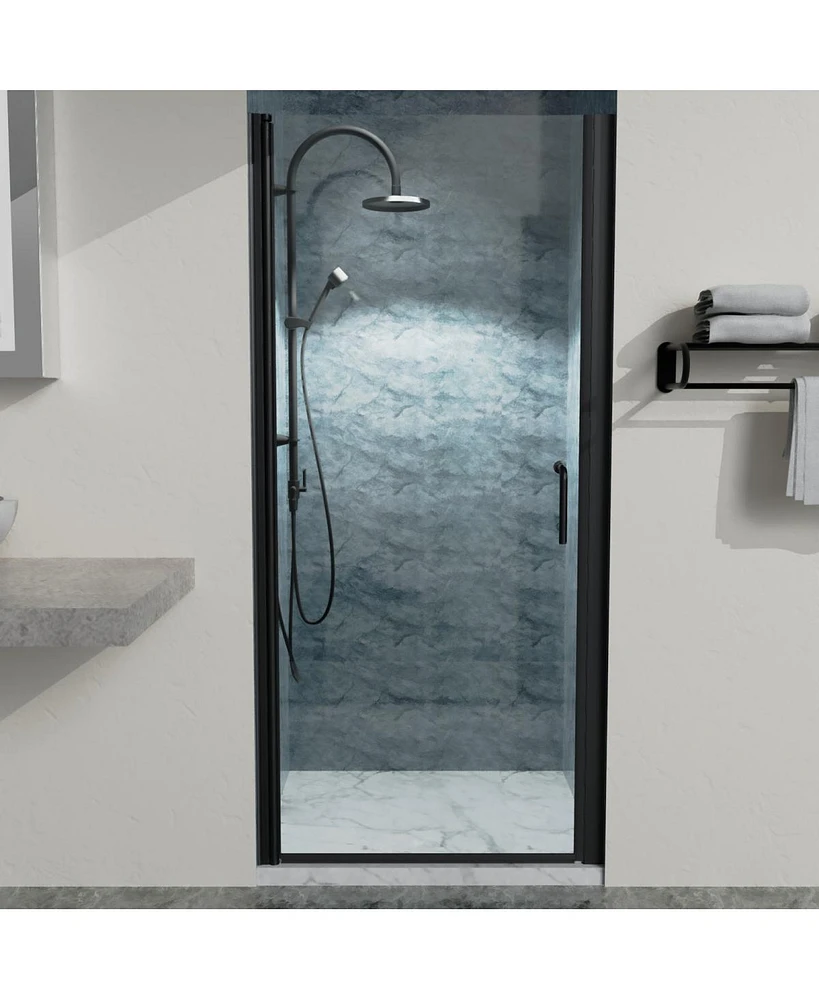 Simplie Fun 34 In. To 35-3/8 In. X 72 In Semi-Frameless Pivot Shower Door In Matte Black With Clear Glass