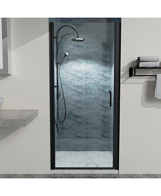 Simplie Fun 34 In. To 35-3/8 In. X 72 In Semi-Frameless Pivot Shower Door In Matte Black With Clear Glass