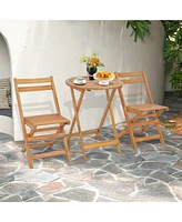 Costway 3 Pcs Folding Patio Bistro Set Solid Acacia Wood Table & Chairs Slatted Tabletop