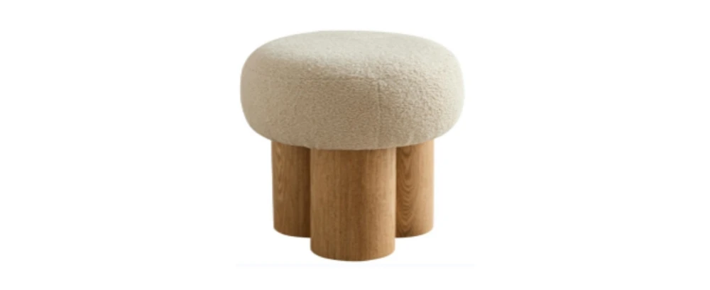 Simplie Fun Mushroom Stool, Grieg Plush Cushion, Wooden Barrel Pvc Pipe, Walnut Finish