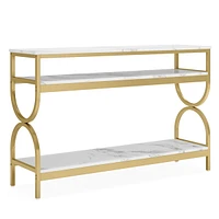 Tribesigns 3-Tier Console Table, 55 inch Sofa Table with Open Storage Shelves, Narrow Long Hallway/Entryway Table with Faux Marble Top for Home Living