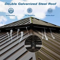 10' X 14' Hardtop Gazebo, Aluminum Metal Gazebo Withnized Steel Double Roof Canopy