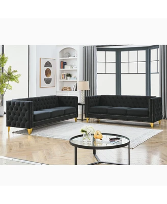 Simplie Fun Modern Velvet Sofa Set with Button Tufted Design