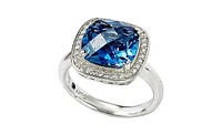 Suzy Levian Sterling Silver Cubic Zirconia Cushion Halo Cocktail Ring