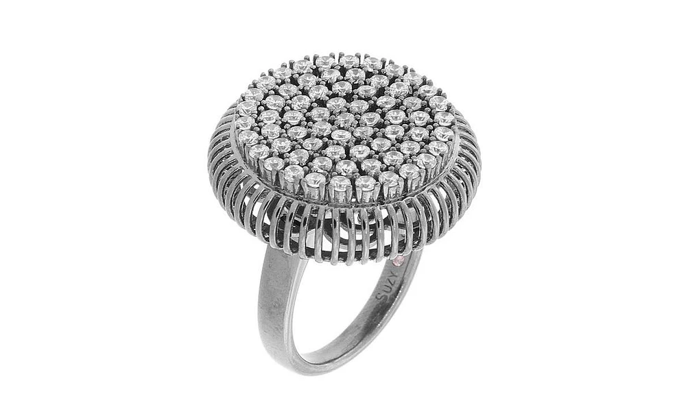 Suzy Levian New York Sterling Silver Cubic Zirconia Pave Circle Elevated Statement Ring