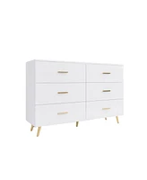 Simplie Fun White 6-Drawer Chest with Golden Accents