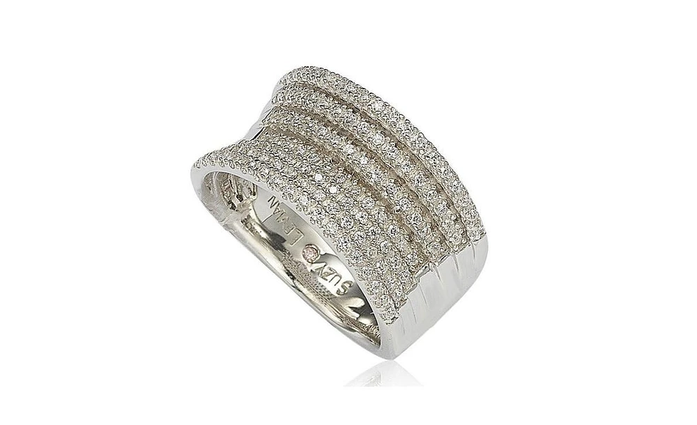 Suzy Levian Sterling Silver Cubic Zirconia Micro Pave Layered Concave Ring