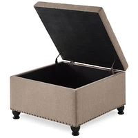 Linen Upholstered Storage Ottoman/coffee table with Wooden Legs