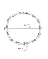 Bling Jewelry Classic Smooth 10MM Black White Grey Tri Multi Color Hand Knotted Simulated Pearl Strand Necklace 18 Inches