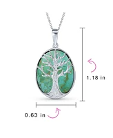 Bling Jewelry Blue Natural Turquoise Large Oval Wishing Tree Family Tree Of Life Pendant Necklace For Women Sterling Silver