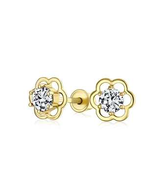 Bling Jewelry Minimalist Tiny Cz Open Flower Stud Earrings For For Women Cubic Zirconia 14KGold Screw back