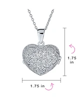 Bling Jewelry Filigree Flower Aromatherapy Essential Oil Perfume Diffuser Keepsake Photo Heart Shape Locket Pendant Necklace For Women Sterling Silver